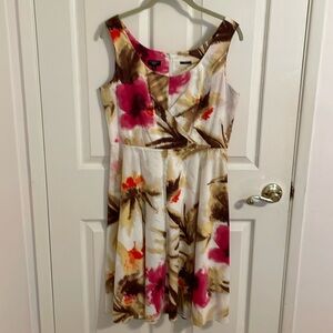 Talbots floral dress size 8p.  Gorgeous print of cream/tan/brown/pink.  EUC.